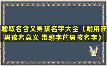 翰取名含义男孩名字大全（翰用在男孩名意义 带翰字的男孩名字）